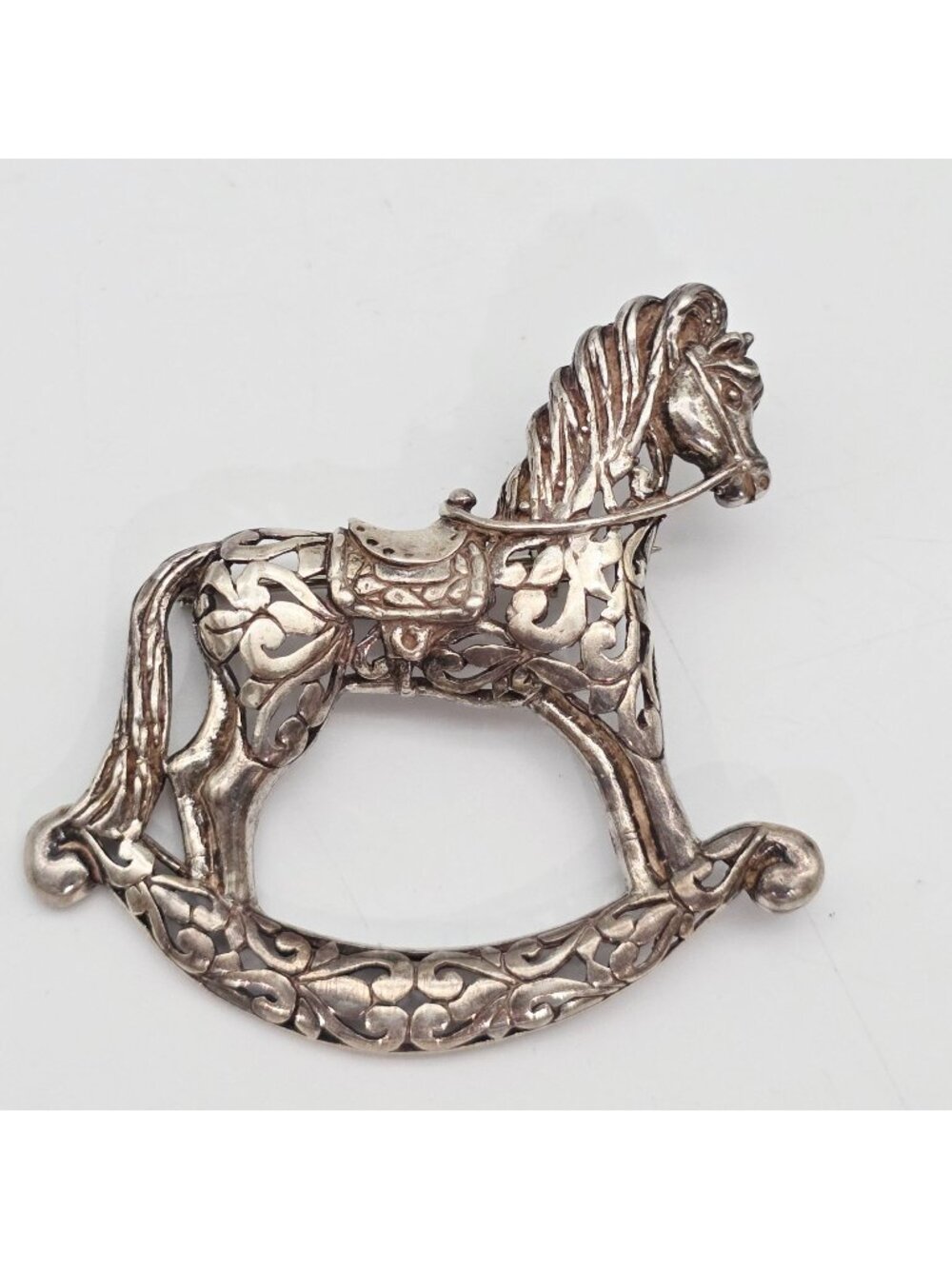 Sterling Silver Rocking Horse Brooch Filigree Design By Jezlaine Jewelry Vintage